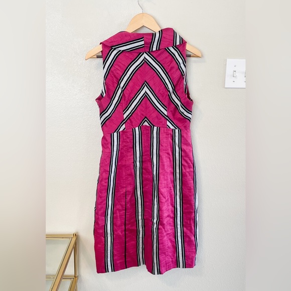 Pink Stripe Linen Cocktail Dress with Cowl Neck - Picture 4 of 5